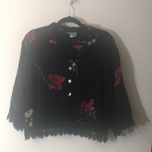 Vintage lace floral print button blouse - Picture 1 of 4